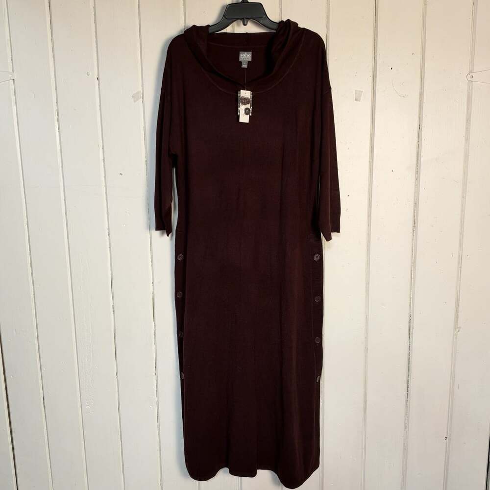New York & Company Soho Size XL Burgundy Side Button Hooded Sweater Dress NWT